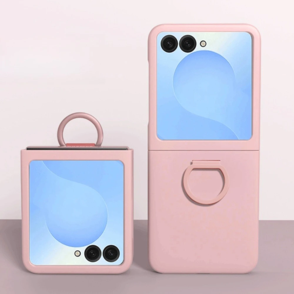 Luxury Liquid Silicone Phone Case with Large Window and Gradient Candy Color Ring Cover