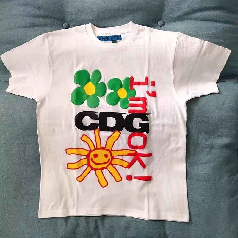 CPFM. XYZ Kanye Short Sleeve Three-Dimensional Foaming Tai Chi Printing 1:1 Men's And Women's Shorts T-Shirt |