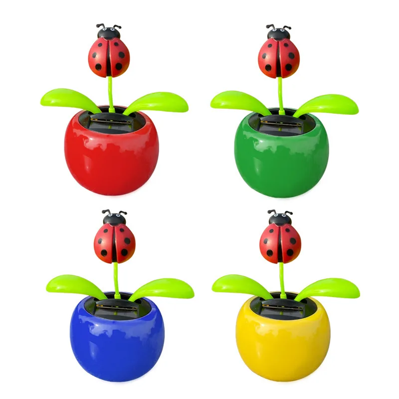 Cute Swinging Beetle Flower Doll Solar Toys Car Ornament Creative Cartoon Beetle Solar Desktop Decorations Children Toys