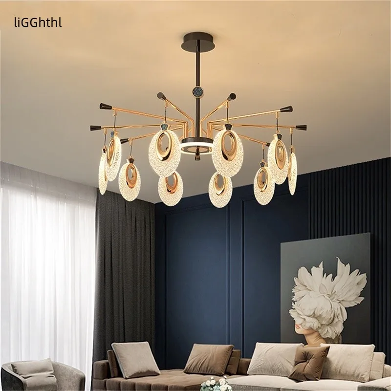 Creative Ring Crystal LED Chandelier Light Luxury High-End Bedroom Living Room Light Post Modern Restaurant Hotel Chandelier