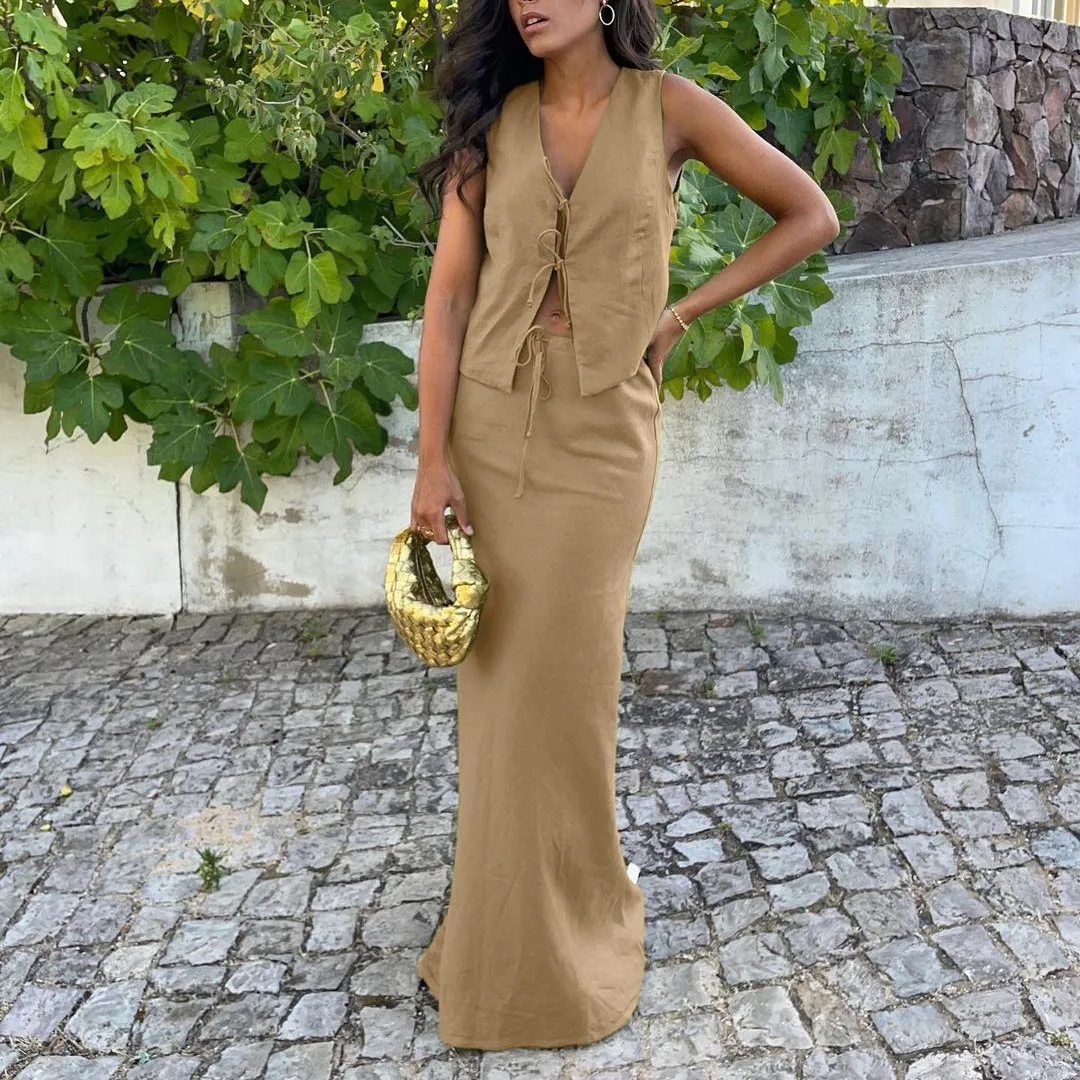 Elegant Vest Skirt Two Piece Set Women