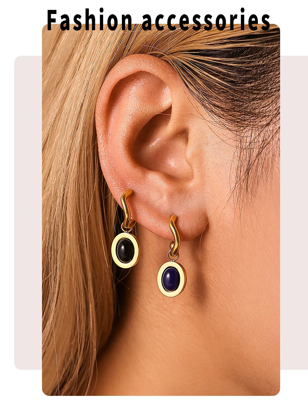 OL Edelstahl vergoldet Mode Ohrringe für Frauen Oval Achat wasserdicht Ohr Hoop kein verrostet Charm Schmuck Geschenk – Detail 7