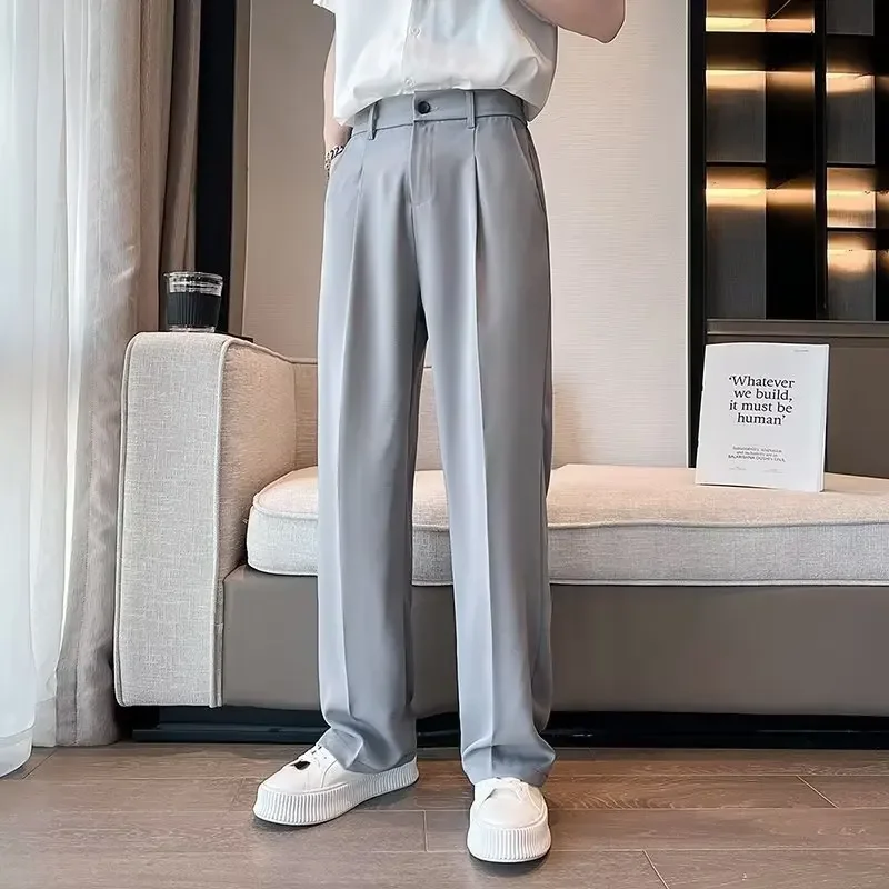 Autumn High-end Feeltrousers Men's Korean-style Extended Suit Trousers Loose-fit Straight-leg White Casual Pants stretch pants business pants suit pants men pants thin trousers