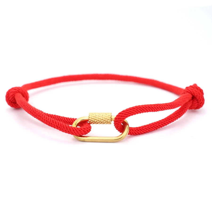 Gold Color Stainless Steel Men String Bracelet with Mountaineering Buckle