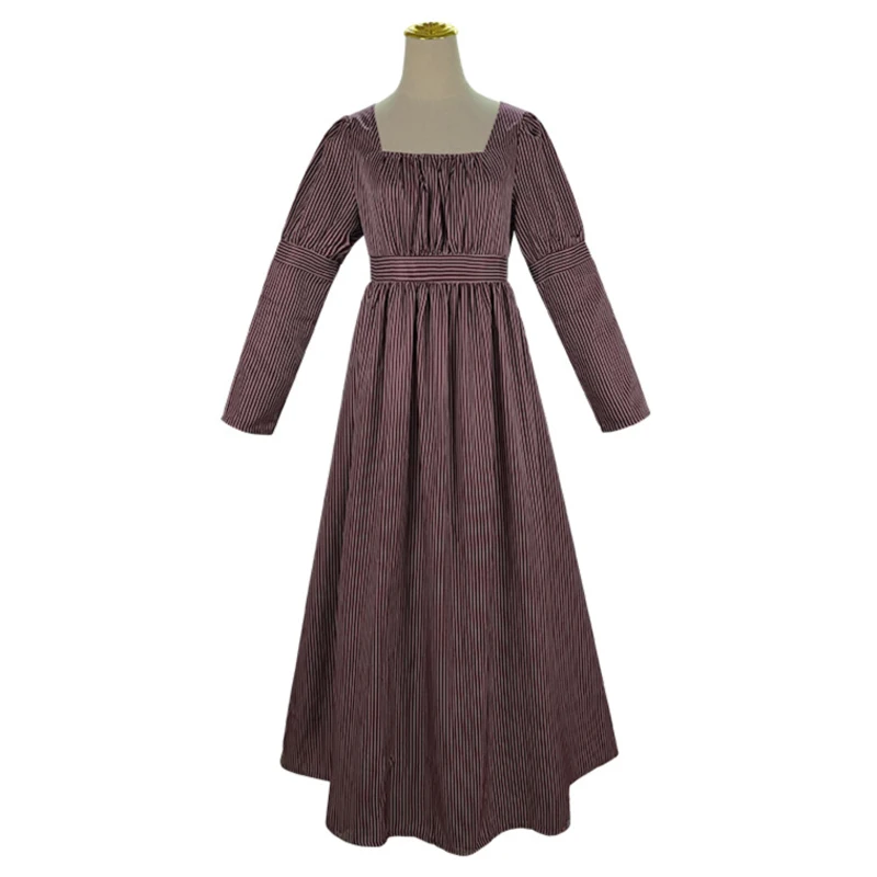 

Women Medieval Victorian Retro Dress Square Collar Long Sleeves High Waist French Apparel Brown Temperament Long Dress
