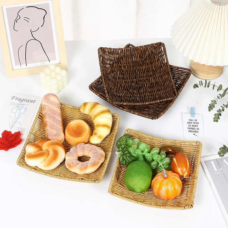 

Irregular Square Imitation Rattan Woven Basket Hand-woven Fruit Snack Tray Multi-purpose Desktop Tool Jewelry Display Basket
