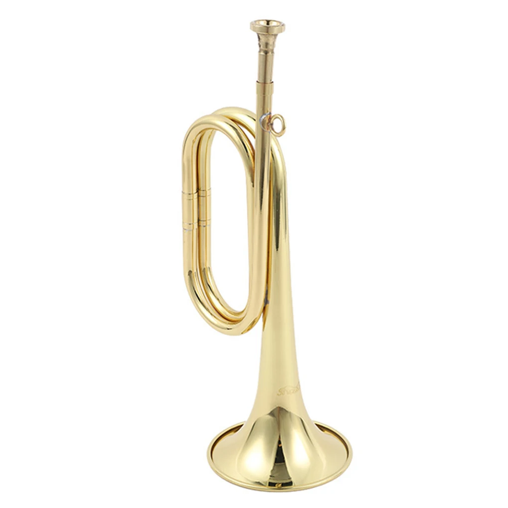 Durable Brass Bugle Trumpet With Gold-Plated Surface Easy To Play Brass Cavalry Horn With Mouthpiece