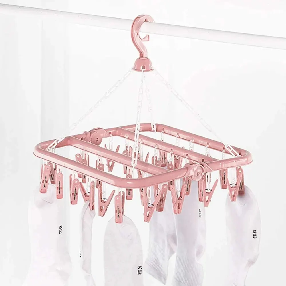 Clothes drying hanger 32 clips socks underwear folding laundry hanging rack 1PC