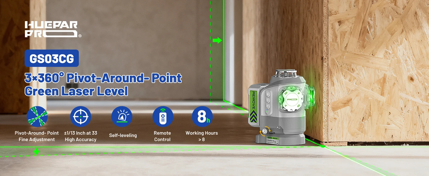 Pro 3D Laser Level Self Leveling with Pivot Around Point Fine Adjustment Green L