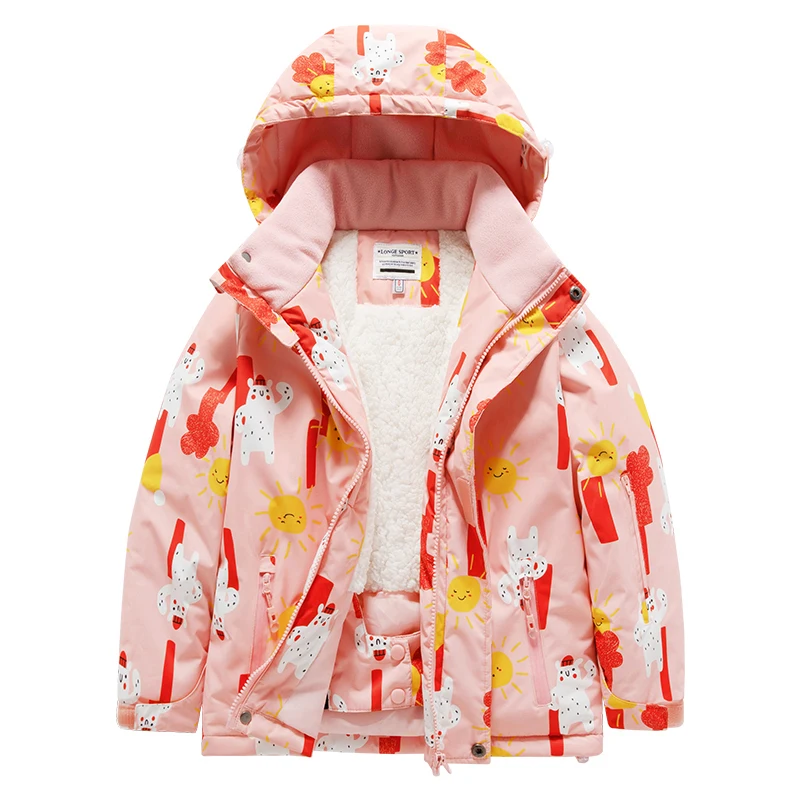 Thickened waterproof and warm new children's skiing clothes for boys and girls, snow country tourism skiing equipment