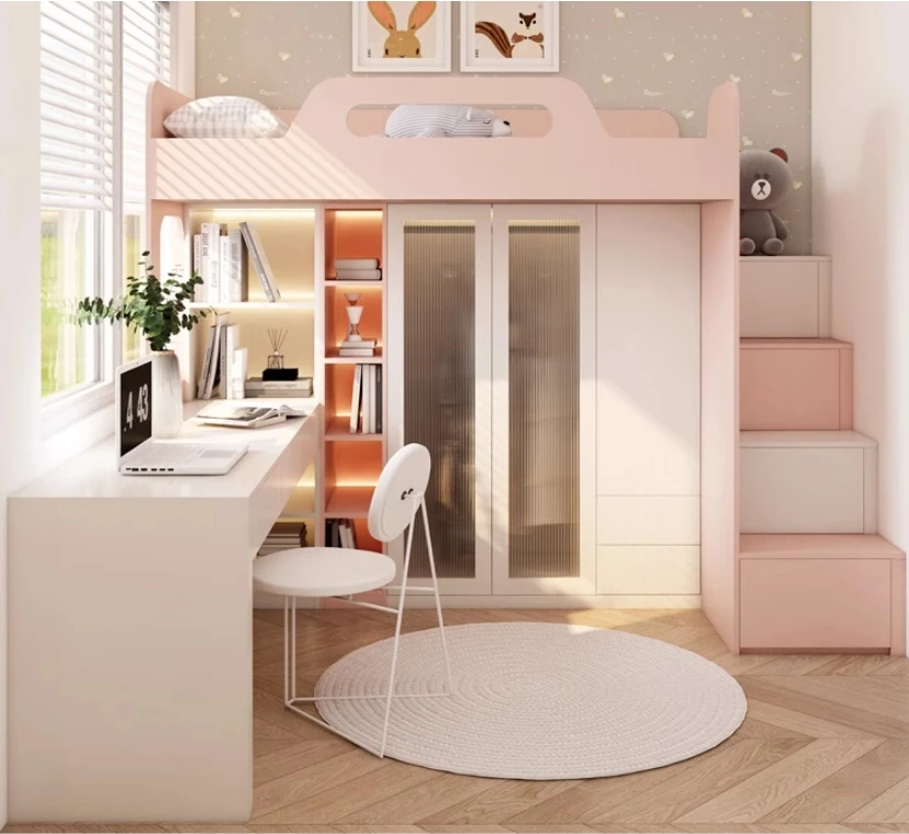 Luxury Girl Bedroom Castle Wood Bed Design Solid Pink Lofts Bed with ...