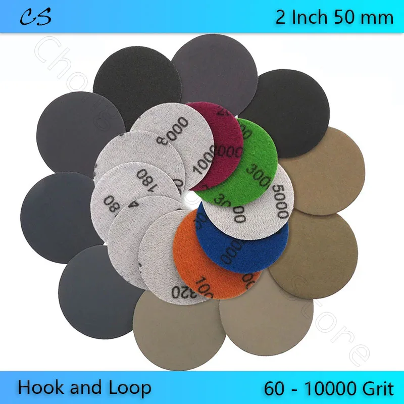 

2 Inch 50mm Sandpaper Discs Grit 60 to 10000 Hook and Loop Wet/Dry Abrasive Sanding Paper Silicon Carbide Power Tool Accessory