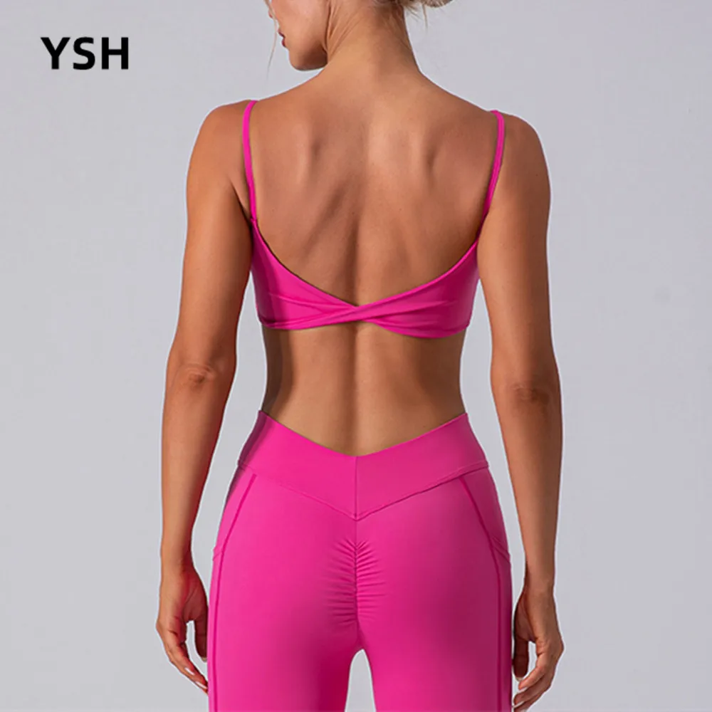 

YUSHUHUA Sexy kink Back Yoga Bra Women Fitness Bra Running Sportswear Thin Strap Gather Sports Bra Gym Training Underwear