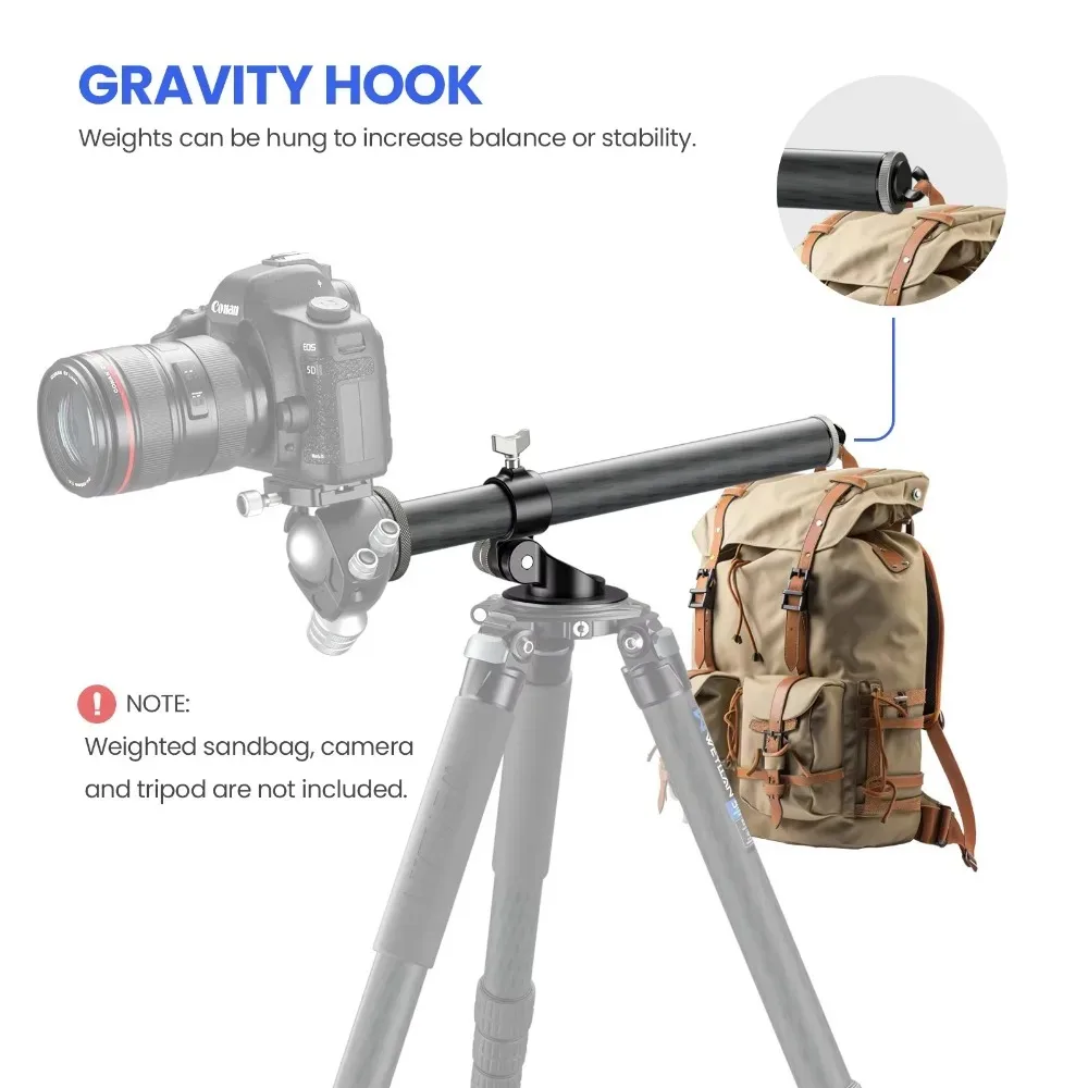 WEYLLAN TZ8 Tripod Horizontal Arm 40mm Tripod Center Column 46cm Carbon Fiber Boom Arm Compatible Ball Head Fluid Head