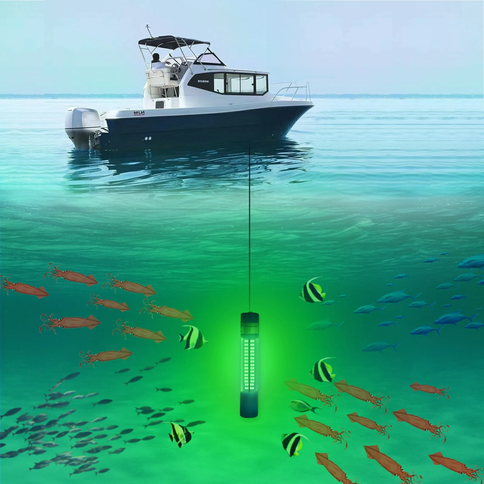 8W 800LM IP68 underwater night fishing lure light LED USB PVC