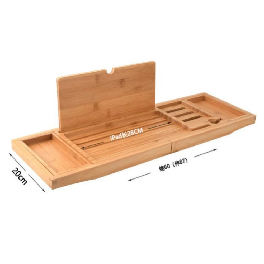 Expandable Luxury Wooden Bathtub Caddy Tray Accessories 23.62''-34.25'' Soap Dish Non Slip Tablet Holder images - 6