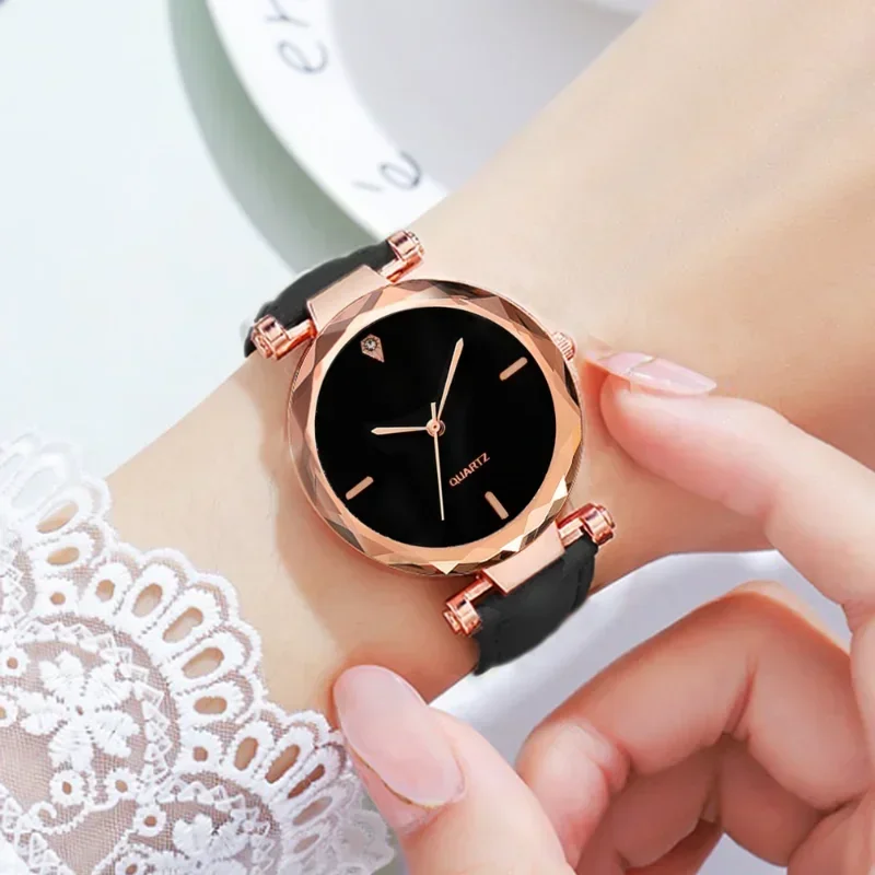 2PCS Set Watch For Women Luxury Leather Analog Ladies Quartz Wrist Watch Fashion Bracelet Set Female Relogio Feminino