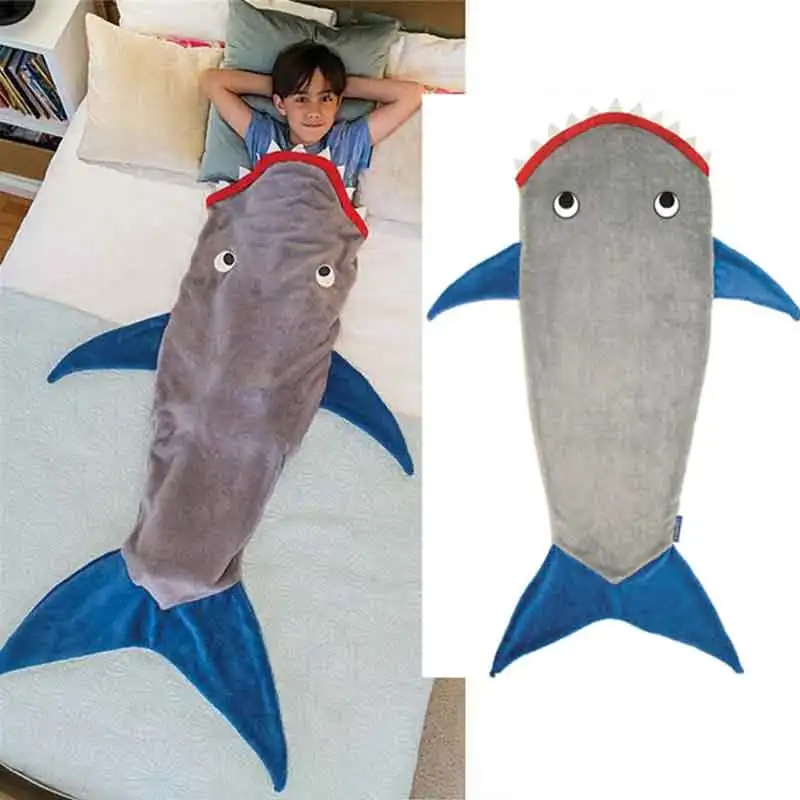 

Soft Shark Mermaid Tail Blanket Children's Sleeping Bag Blanket Double Flannel Wearable Sleeping Cute Nap Sofa Bed Throw Cover
