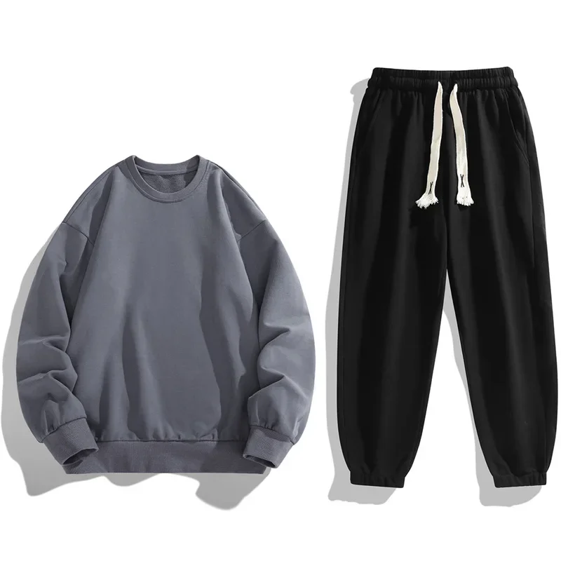 Autumn Winter Men Trendy Sports SetsRound neck hoodie Men's  Jacket + Pants Sportswear Long Sleeve Tracksuit Set Male