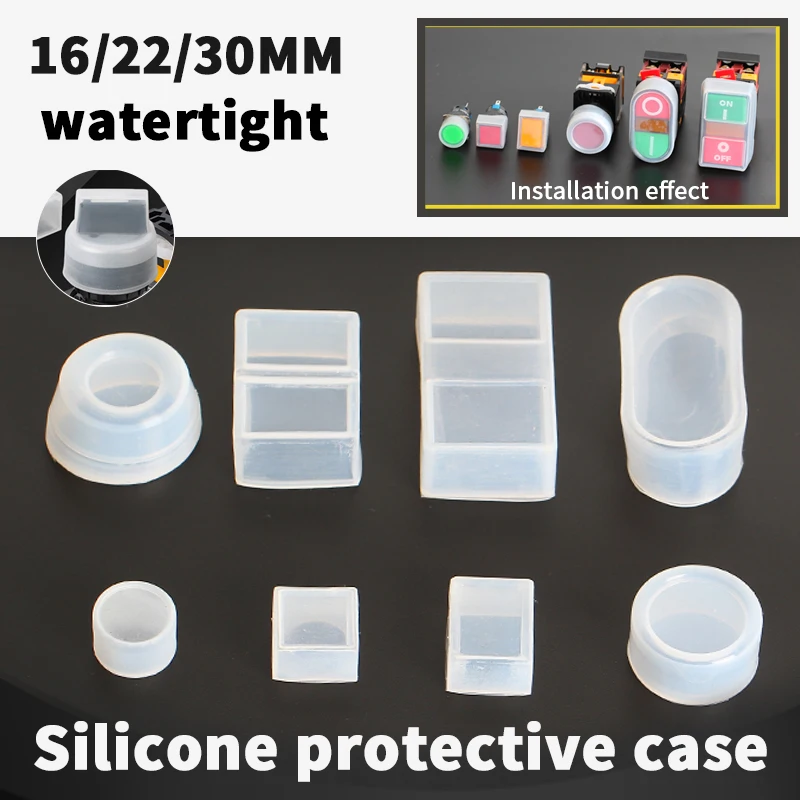 Caixa protetora de silicone transparente, impermeável, Dustproof, círculo, quadrado, posição dobro, botão do interruptor, XB2, XB5, LA38, 16mm, 22mm, 30mm