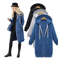 2021 Ebay Amazon Autumn/Winter Women's Hooded Long Sleeve Medium-Length Sweatshirt Fleece Jacket Loose Fit From China