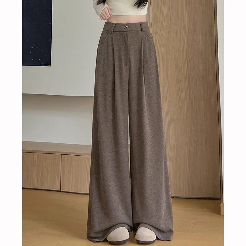 2025 frauen Koreanische Mode Hohe Taille Hosen Mädchen Retro Beiläufige Gerade Bein Hosen Dame Mode Täglichen Feste Dünne Hosen – Detail 7