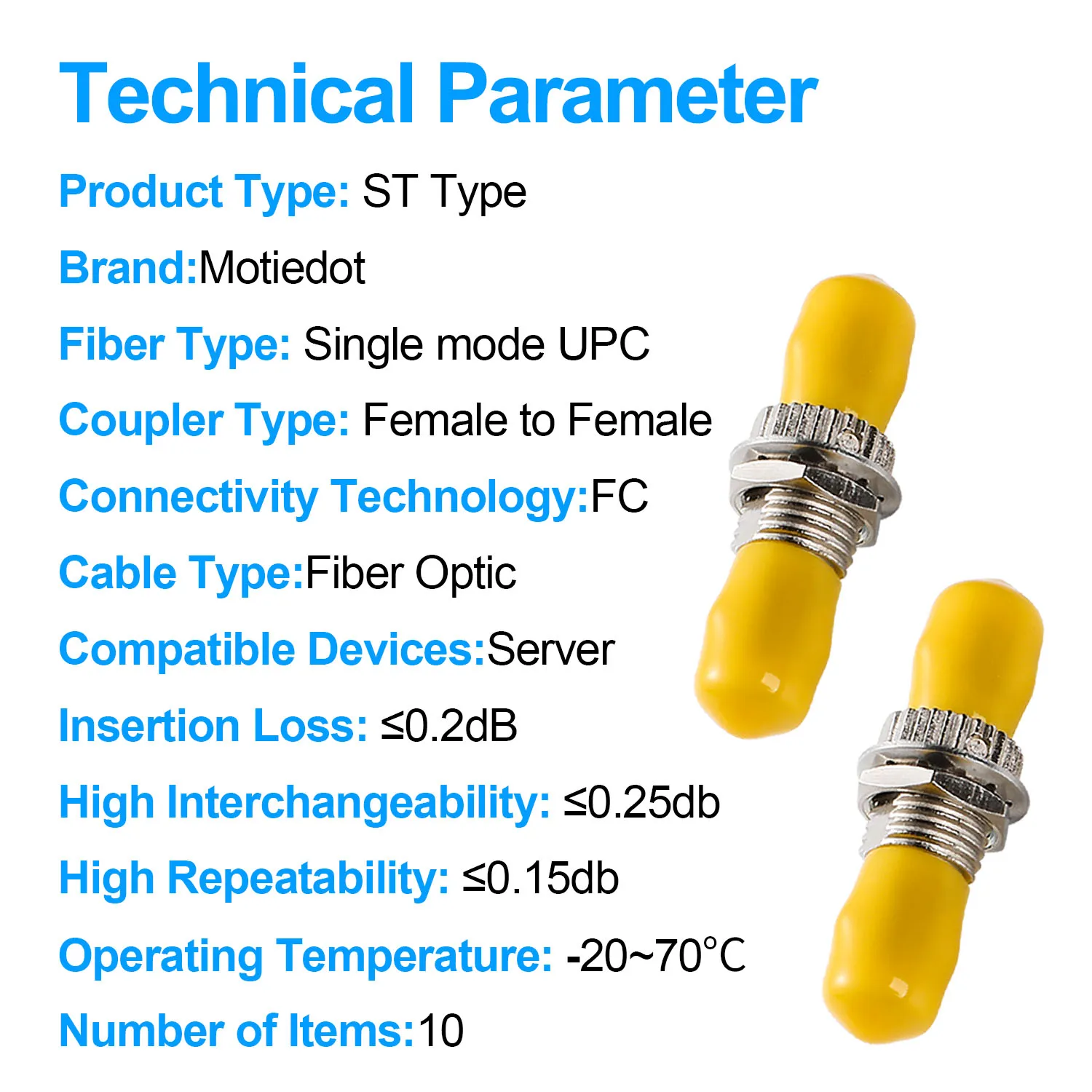 10 Pcs ST to ST Coupler Fiber Optic Adapter, Singlemode Simplex Connector Converter SM Fiber Flange Ftth