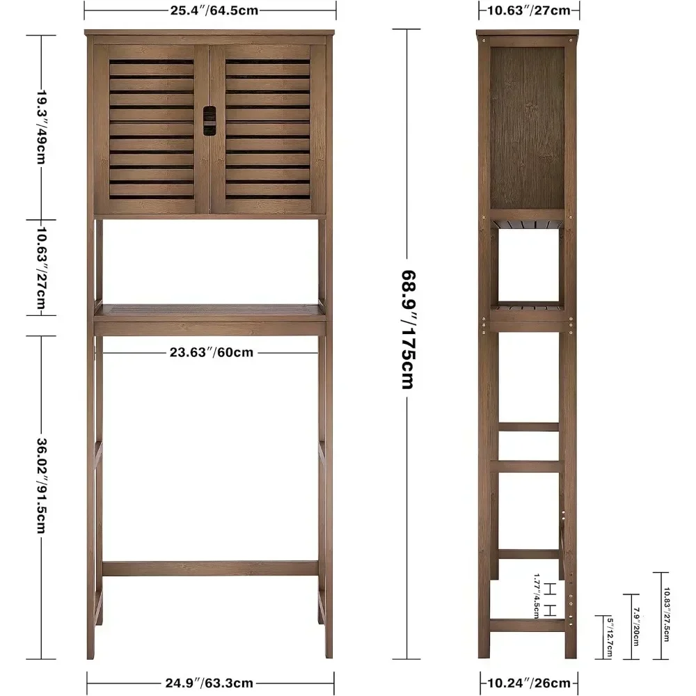 Bathroom Storage Shelf With Cabinet Bamboo Over-The-Toilet Organizer Rack Furniture Home