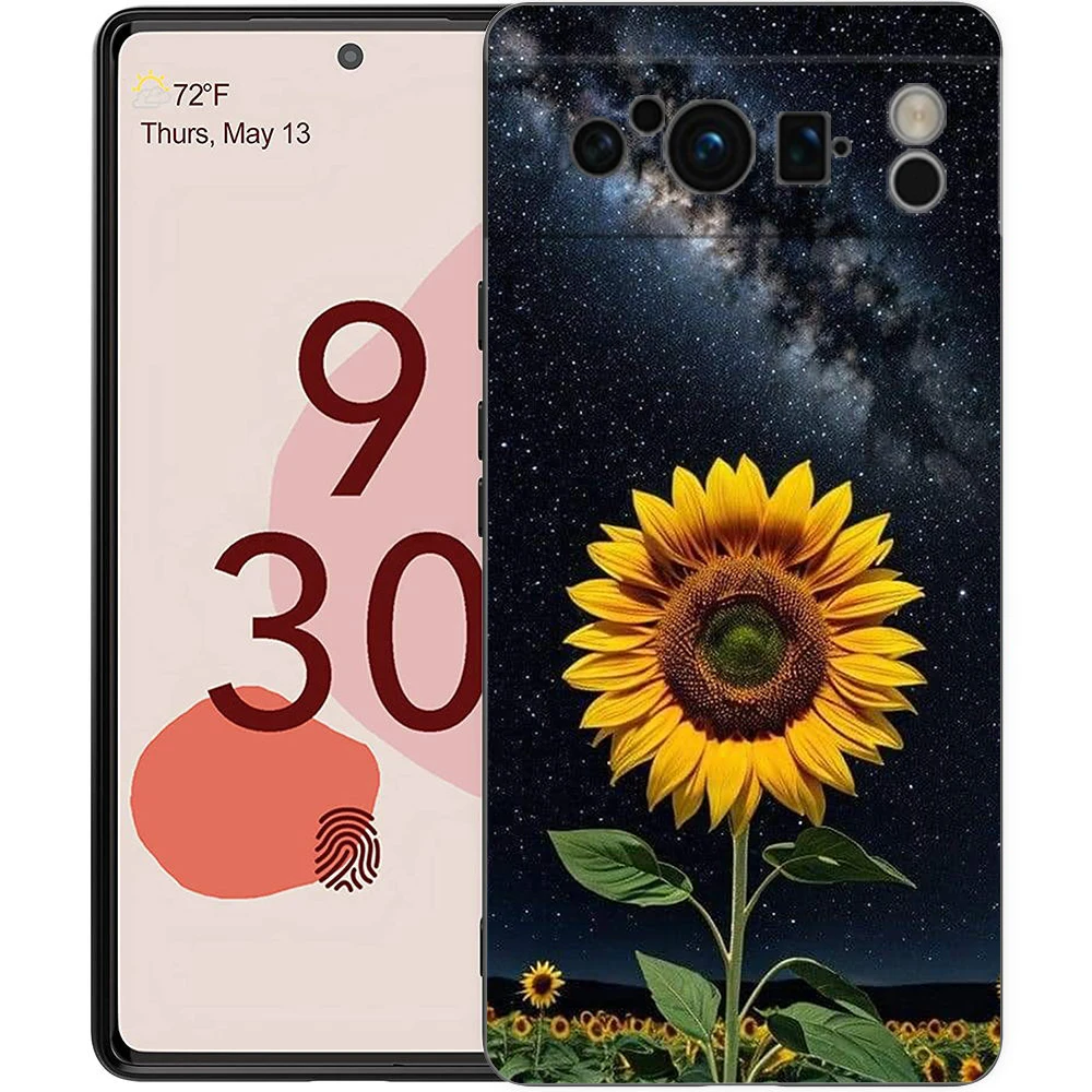 Elegant Sunflower Design Luxury Phone Case - Black Soft TPU Cover