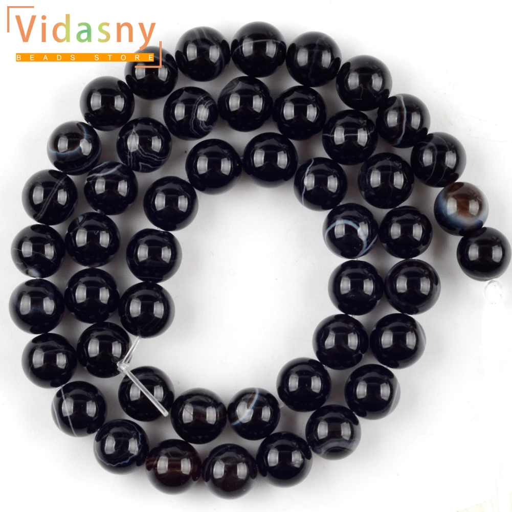 4 6 8 10 12mm Natürliche Stein Perlen Schwarz Streifen Achat Stein Runde Lose Perlen Für Schmuck Machen Diy handwerk Armband Zubehör – Detail 5