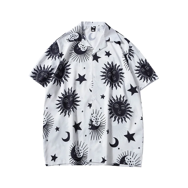

2023 Summer New Men Hawaiian Beach Shirt Men's Vintage Style Print White Shirts Oversized Couples All-Match Short Sleeve Shirt