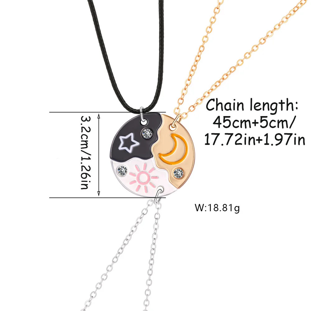 3 Pcs/set Sun Moon Star Pendant Necklace For Women Best Friend Forever Friendship BFF Necklace Adjustable Geometric Jewelry Gift 6
