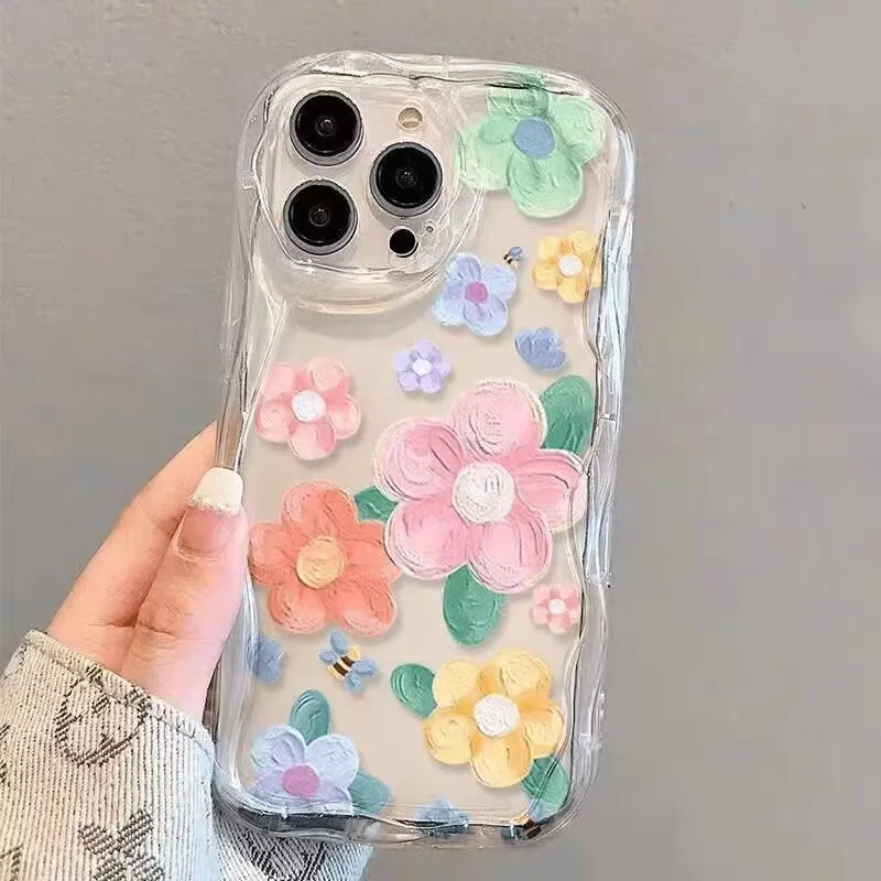 Pink Floral Chain Phone Case - Clear TPU Cover