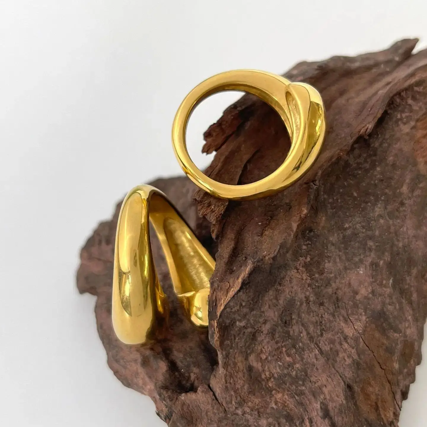 Stylish Water Droplet Shape 18k Gold Plated Stainless Steel Open Adjustable Ring Trendy Custom Women's Fashion Accessory 4