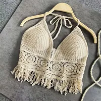 Femmes Boho Y2k haut frange dos nu licou cravate cou sous-vêtements vêtements d'extérieur cou suspendu broderie gland jarretelle gilet réservoir court 6