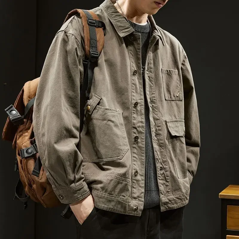 

Vintage Jacket for Spring Autumn New Loose Fitting Casual American Work Jacket for Men Clothing Trendy