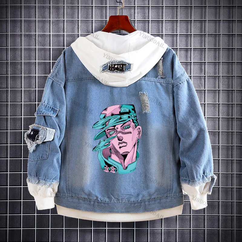 thumbnail image 1 of JoJo's Bizarre Adventure Chaquetas vaqueras Anime Fifures Hole Coat Sudaderas Para Hombres Jean Cosplay disfraces regalos de navidad, 1 of 5