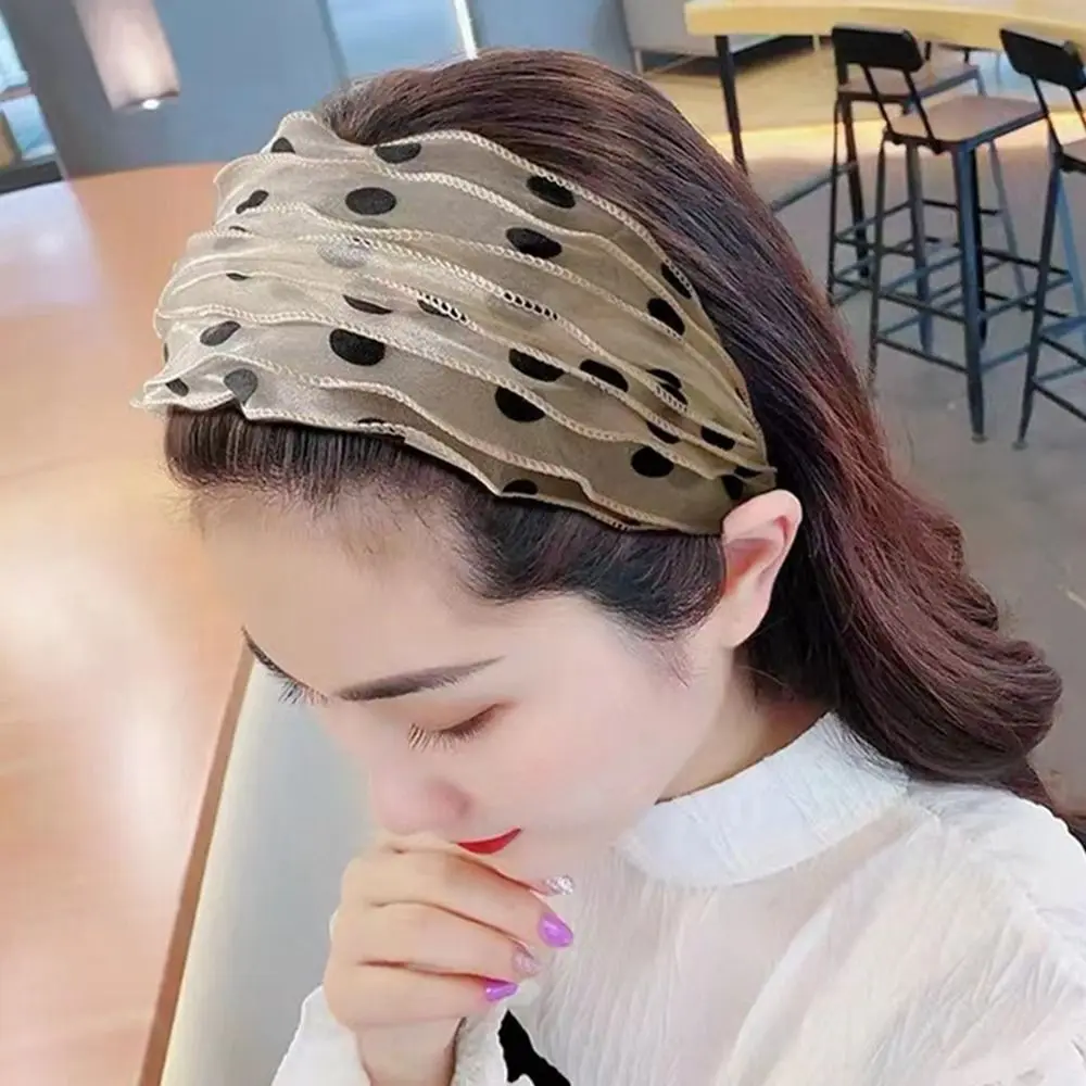 Trendy Mesh Wave Point Wide Brimmed Headband for Female Temperament Fabric Anti-skid Hairband Hair Hoop Hair Accessories