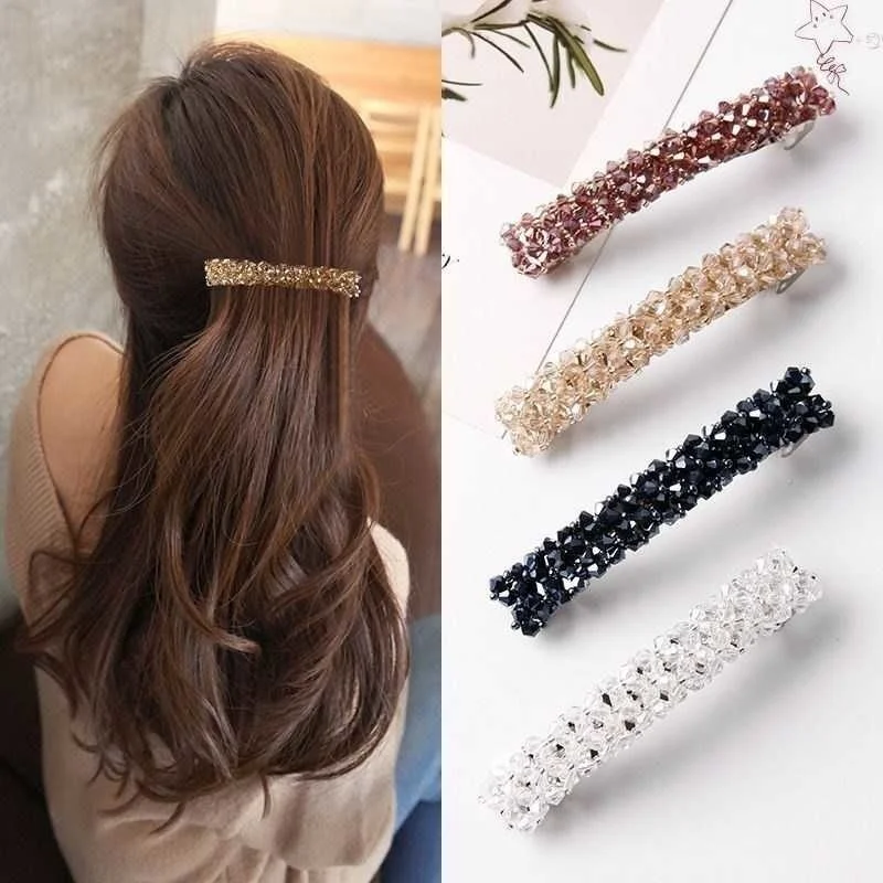 gold hair clips Sweet Color Crystal Spring Hair Clips Pins Handmade Beads Hair Barrettes For Women Girl Fashion Simple Hair Accessories Headwear korean hair clips