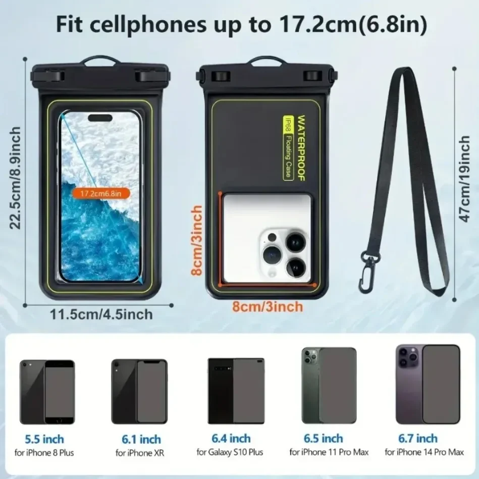 Nuovo IP68 Custodia da nuoto impermeabile Custodia per telefono Borsa impermeabile Airbag Touch Screen per iPhone Samsung 6.8 "Tutto i telefoni cellulari - immagine 5