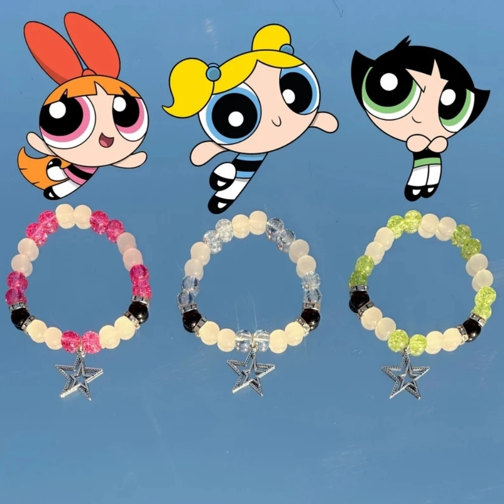 Powerpuff Girls Matching Bracciali Trio Set Y2K Handmade Personality Bangles Accessorio Per Gioielli