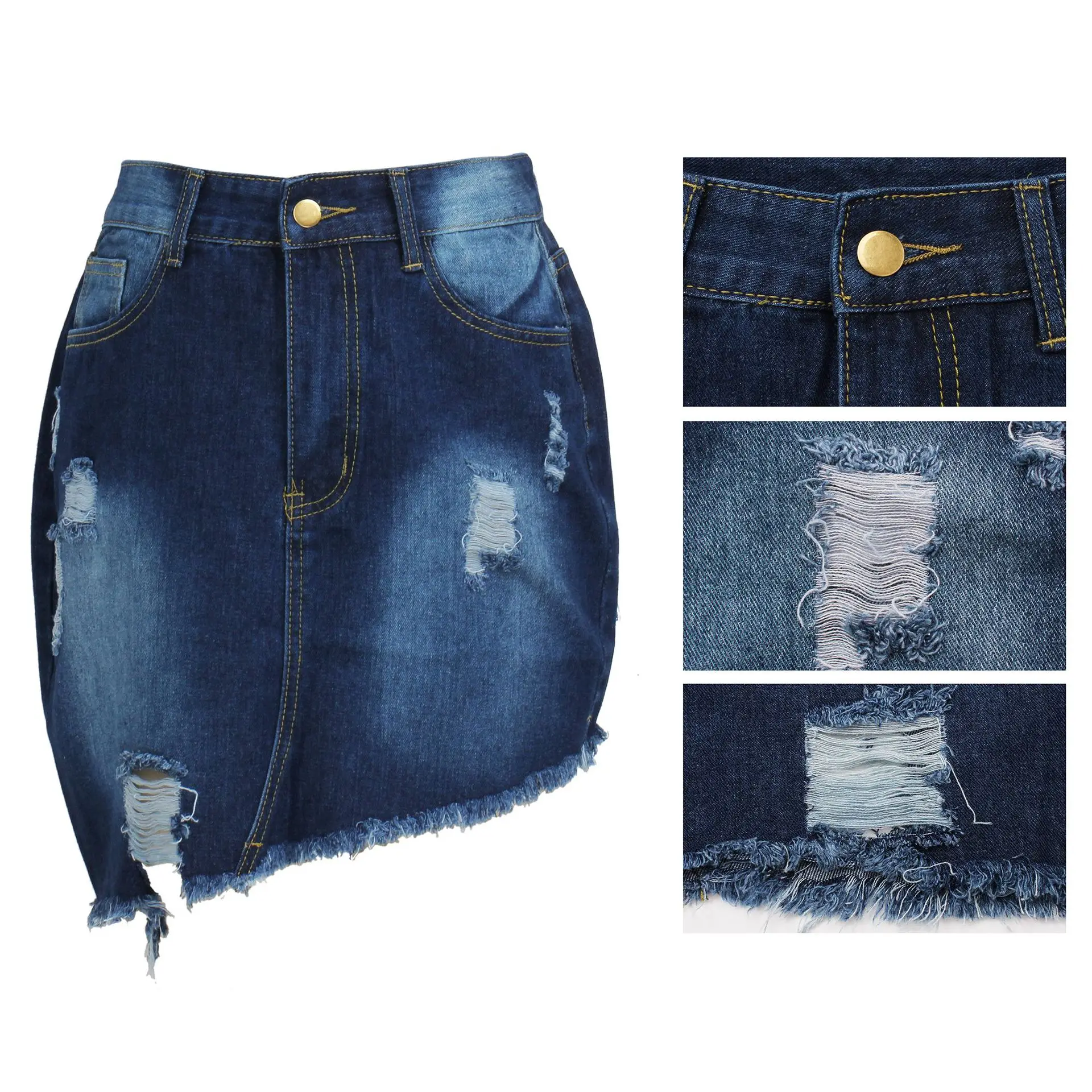 Women's Denim Short Skirt Summer Fashion Hole Denim Skirt