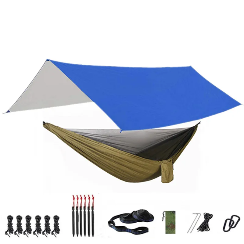 Camping Hammock with Bug Net and Rainfly Tarp,118x118in Portable Waterproof and UV Protection Hammock Tent for Indoor, Outdoor 