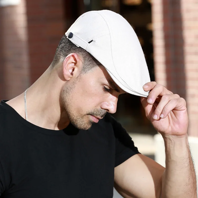 Retro Berets Hats for Men Newsboy Cap Spring Summer Cotton British Painters Hats Herringbone Flat Caps Casual Golf Trucker Hat 2