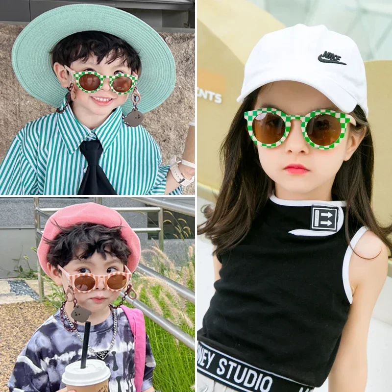 New Kids Cute Checker Panel Color Round UV400 Sunglasses Baby Girls Outdoor Sun Protection Sunglasses Children Sun Glasses