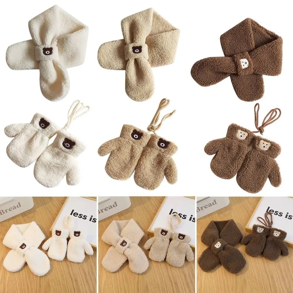 

Bear Pattern Children's Plush Scarf Mittens High Quality Push Cartoon Fingerless Kids Mittens Gloves Gloves Scarves Children