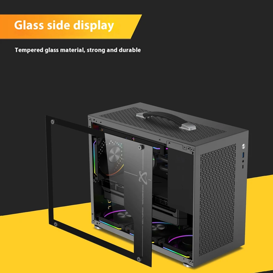 파워 트레인 X-Gamerx X100 Pro MATX PC 케이스 TYPE-C 포트 투명 측면 240 수냉 ATX SFX 파워 서플라이 미니 휴대용 케이스