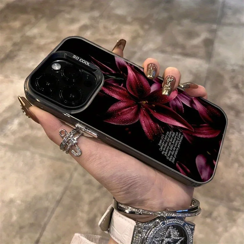 Elegant Deep Red Floral Electroplated TPU Phone Case - Perfect Gift