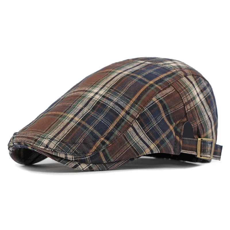 Four Seasons Cotton Stripe Print Newsboy Caps Flat Peaked Cap Men and Women Painter Beret Hats 166 beret hat newsboy cap newsboy hat woolen beret