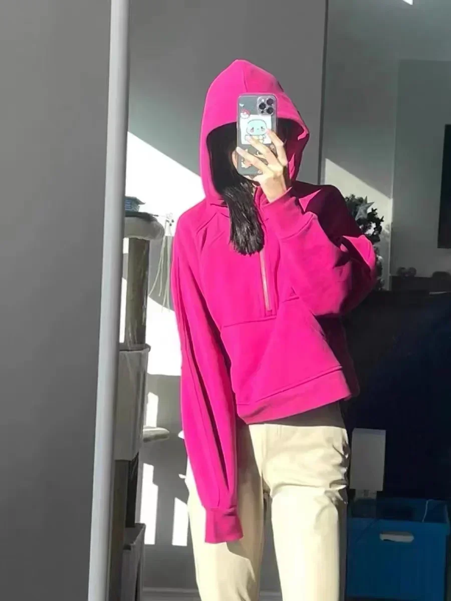 Lemon Women's Scuba Loose Half Zip Hoodie Oversized Cropped Hoodies Relaxed Sweatshirt Yoga Wear for Women Define Jackets Coat